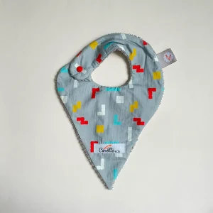 Bavoir bandana en coton bio Tetris gris