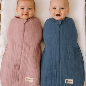 Gigoteuse d'emmaillotage bébé 0-6 mois rose ou bleu en gaze de coton ref 1368