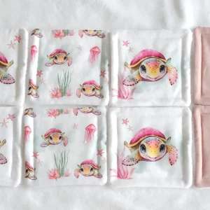 8 Lingettes bébé lavable "Tortue Rose"