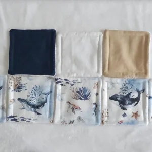 8 Lingettes bébé lavable "Fond Marin"