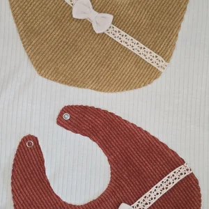 Bavoir bébé coton côtelé avec nœud Lot de 2 marron et terracotta ref 036